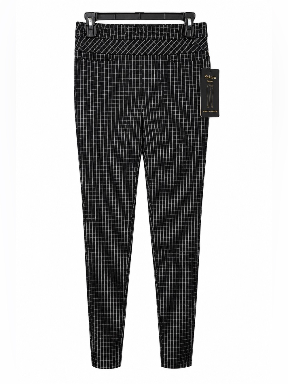 Takara Skinny Windowpane Plaid Pants NWT Black White Size S